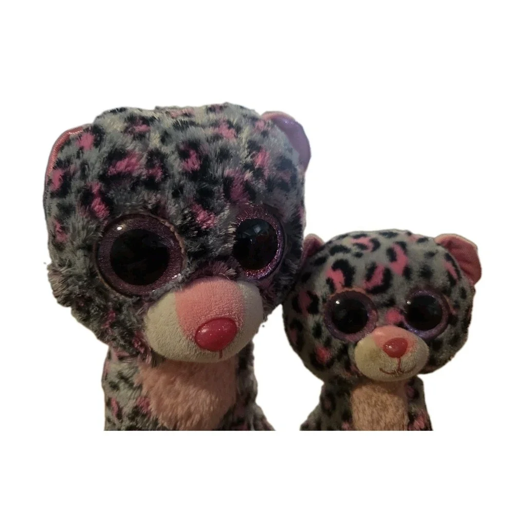 Lot Of 2! Ty Beanie Boos TASHA the Pink & Grey Leopard. Sparkly Eyes. 6&8